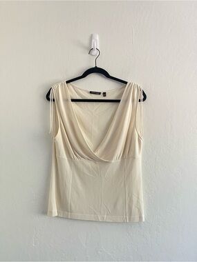 Vintage 90s Anne Klein Cream Silk Sleeveless Blouse Women's Size Medium